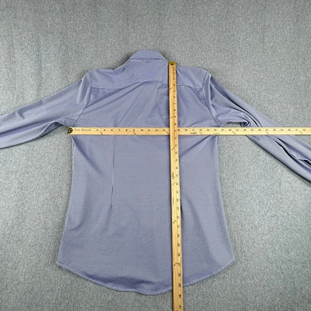 Mizzen+Main Spinnaker Collection Blue Gingham Shirt Mens Medium Trim Fit Stretch